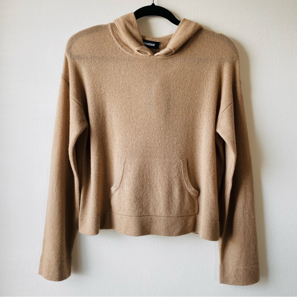 NAADAM SUPER LUXE CROPPED CASHMERE HOODIE SWEATER RESORT LOUNGE NEUTRAL Camel M